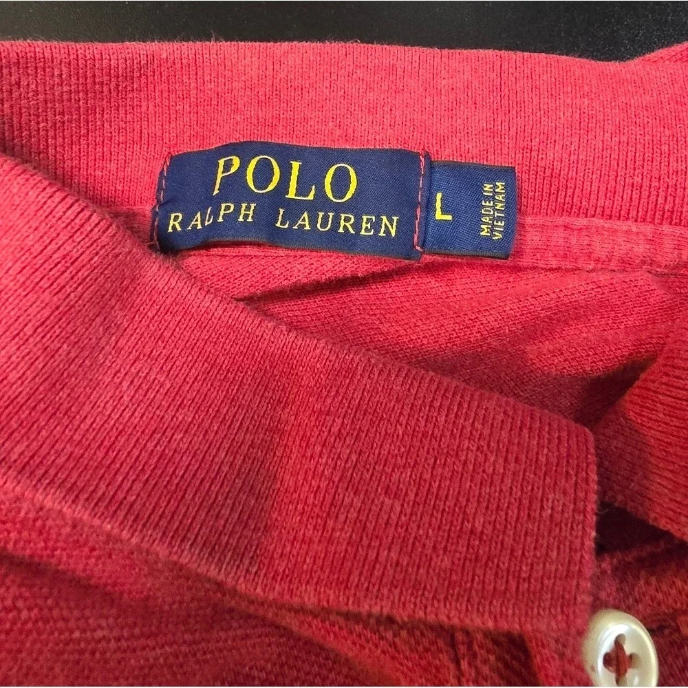 Polo Ralph‎ Lauren Mens Long Sleeve Polo Shirt Red Pique Cotton Pony Logo Large